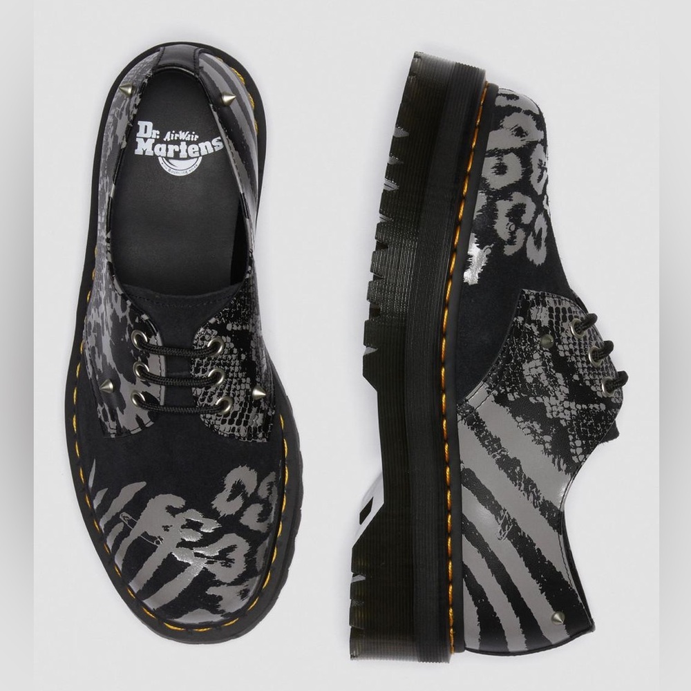 DR. MARTENS 1461 ANIMAL CLASH LEATHER & SUEDE PLATFORM SHOES -SIZE 7 NEW
